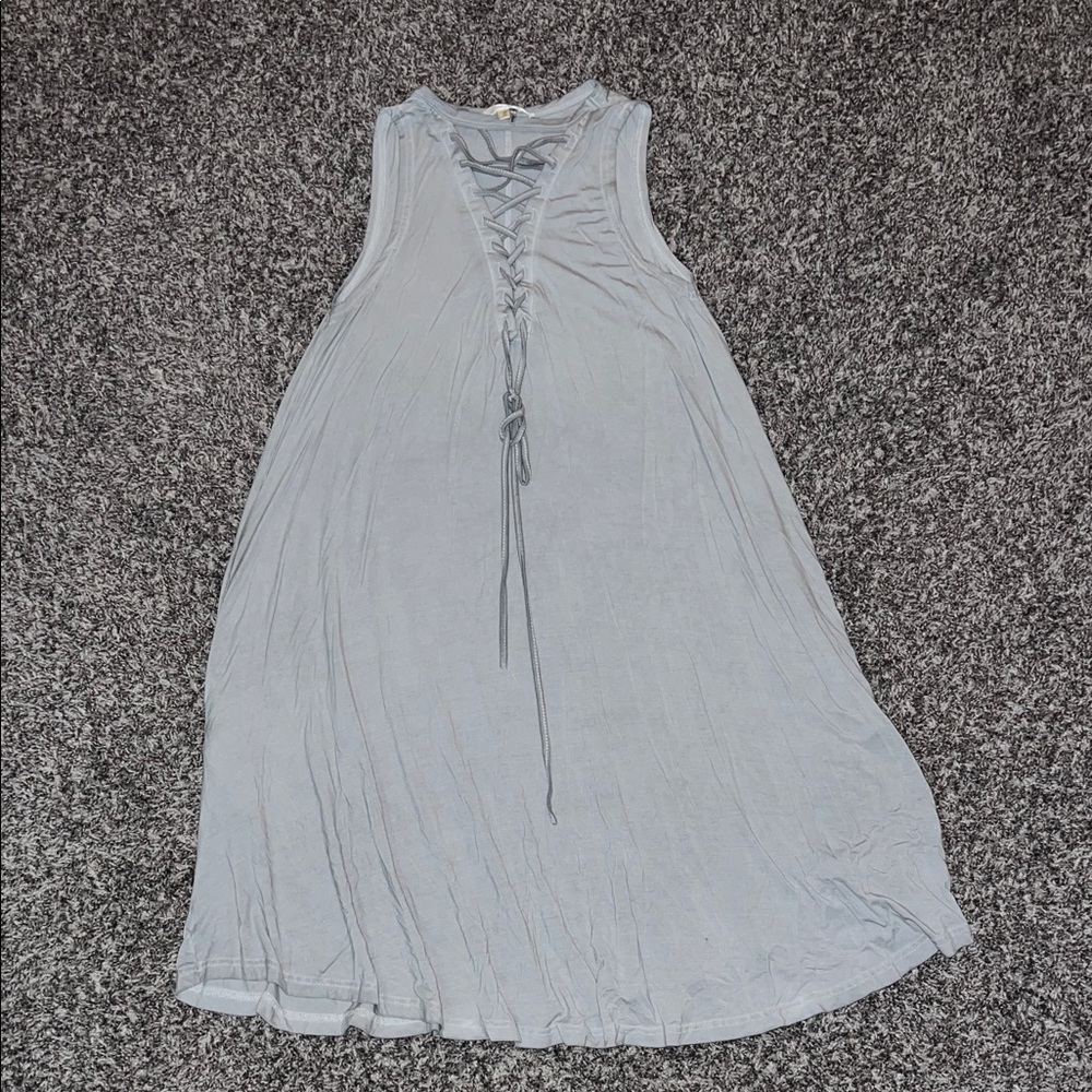 Sleeveless Lace-Up Light Gray-Blue Swing Dress